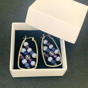QVC HUEtopia Sterling Silver Gemstone Beaded Hoop Earrings